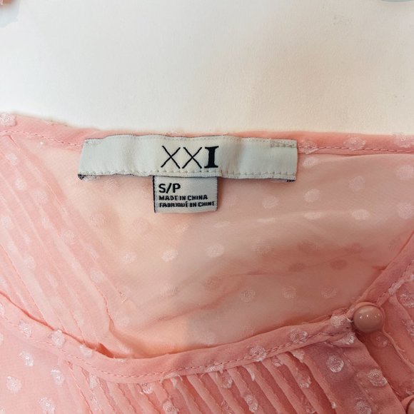 New Forever 21 Blush Pink Sheer Flowy Polka Dot Ruffle Edge Top Small - Picture 4 of 5